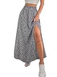 Avanova Women Boho Floral Slit Maxi Skirt Split Thigh High Waisted Long Sexy Skirt Black Medium
