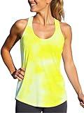 YumiDay Tie Dye Tank Top Women Dry Fit Fitness Neon Workout Shirts Racerback Loose Fit Sleeveless(neon Yellow,S)