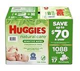 HUGGIES Natural Care Sensitive Baby Wipe Refill, Fragrance Free (1,088 Count)
