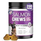 Omega 3 Skin and Coat Supplement for Dogs 200 Chews Dog Fish Oil Supplements with EPA & DHA Fatty Acids Dry Skin Relief for Dogs Shedding Allergy Itching Promotes Heart Hip Joint Health