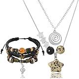 Multilayer Y2k Star Necklace Fairy Grunge Bracelets Set Handmade Fairycore Grunge Jewelry Gothic Swirl Star Necklace Punk Rock Roll Music Guitar Grunge Accessories for Women Men Swirl