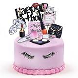 BlingABC 12Pack Makeup Cake Topper,Clay Lipstick Perfume Brush Cosmetic Happy Birthday Picks Cake Cupcake Decoration for Girl Women Makeup Spa Salon Birthday Party Supplies