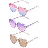 obmwang 3 Pieces Kids Heart Shaped Sunglasses Stylish Cute Bee Sunglasses for Toddler Girls Age 3-10 Outdoor Beach Eyewear, UV400 Protection