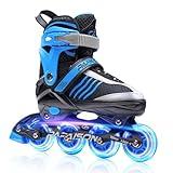 PAPAISON Adjustable Inline Skates Boys Ages 4-12, Roller Skates for Girls Kids with Full Light Up Wheels, Outdoor Skates Illuminating Skates for Children Teens Women