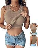 Chic ME Tank Tops with Built in Bras Athletic Tank Tops for Women Ribbed Tank Top Running Tops Khaki-S