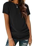 ATHMILE Shirts for Women Crewneck 2024 Summer Tunic Tops Fitted Shirts Basic Tee Yoga Workout Classics Casual Fashion Outfits Black