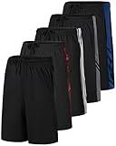 Real Essentials Boys Workout Quick Dry Shorts Youth Clothes Mesh Active Athletic Basketball Soccer Kids Pockets Running Teen Dry-Fit L(14-16) 5-Pack