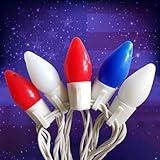 Red White and Blue String Lights 25Ft C7 LED 4th of July Light with 25 Shatterproof Patriotic Lights Plug in Christmas Light for Home Indoor Outdoor Presidents Day Memorial Day Fourth of July Decor