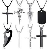MAIBAOTA 8 Pcs Necklace for Men, Mens Necklaces Jewelry Set, Black and Silver Stainless Steel Necklace, Cross Pendant Necklace, 16-24 inches Chain, Birthday Gifts for Dad