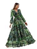 Womens Summer Dresses,Floral Patterns Vintage Elegant Cocktail Long Sleeve Boho Casual Maxi Wedding Guest Dresses for Women