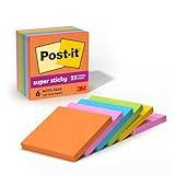 Post-it Super Sticky Notes, 3x3 in, 6 Pads, 2X The Sticking Power, Energy Boost Collection, Bright Colors (Orange, Pink, Blue, Green),Recyclable (654-6SSAU)
