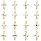 MESARCH 100Pcs 10 Colors Metal Crystal Rhinestone Mini Cross Charms Small Diamond Crucifix Pendant Beads for Diy Rosary Necklace Bracelet Earring Keychain Jewelry Making