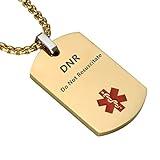 LiFashion LF Stainless Steel DNR Medical Alert Dog Tag ID Pendant Caduceus necklace for Men Women Teens Health Alert Monitoring Systems(Do Not Resuscitate),Gold