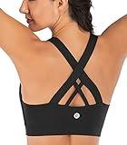 RUNNING GIRL Sports Bra for Women, Criss-Cross Back Padded Strappy Sports Bras Medium Support Yoga Bra with Removable Cups (2353D-Black,M)