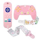THOOKE Remote Teether for Baby, 2Pcs Silicone Teething Toys for Infant Toddler 0-12 Months, Game Control Chew Gel Gifts for Newborn Kids/Boy/Girl, BPA Free Freezable Relief Molars Gums Pain