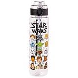 Silver Buffalo Star Wars Cartoon Characters Plastic Water Bottle with Locking Lid and Strap, 33 Ounces