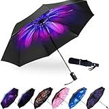 LLanxiry Compact Travel Umbrella, Mini Windproof Umbrellas for Rain & Sun, Small Lightweight Outdoor UV Umbrella, Portable Folding Umbrellas for Travel (Orchid)