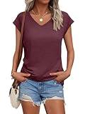 AUTOMET Summer Tops for Women T Shirts 2025 Beach Vacation Fashion Spring Dressy Business Casual Outfits Workout Boho Clothes WineRed XL