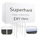 4 Pack Blank Yard Signs 17 x 12 in with Metal Stakes, White Plastic Yard Lawn Sign for Birthday Decoration,Garage Sale,Guidepost, Open House, Rent