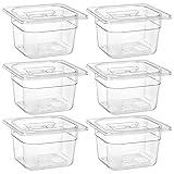 Bekith 6 Pack 1/6 Size Clear Polycarbonate Food Pans with Lids for Kitchen Restaurant Food Prep, 4 Inches Deep