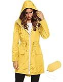 LOMON Womens Lightweight Waterproof Rain Jacket Active Outdoor Hooded Raincoat with Drawstring Belt Yellow S