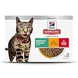 Hill's Science Diet Perfect Weight, Adult 1-6, Weight Management Support, Wet Cat Food, Variety Pack: Liver & Chicken Minced; Chicken Stew, 2.9 oz. Cans, Case of 12