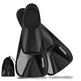 WACOOL Adult Short Light Full Foot Pocket Travel Size Fins Short Blade Fins Flippers for Snorkeling Diving Scuba or Swimming Training (Black S)
