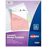 Avery Binder Pockets for 3 Ring Binders, Assorted Colors, Fits 8.5" x 11" Documents, Acid-Free and Archival-Safe, 5 Folders Total (75254)