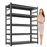 Metal Garage Shelving Unit, Heavy Duty 5-Tier Adjustable Storage Rack, Steel Shelving, 3000 lbs Capacity, Industrial Shelves for Heavy Tools and Equipment, Ideal for Garage, Basement, Black, 72"