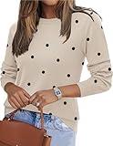 Zeagoo Womens 2025 Fall Sweaters Long Sleeve Tops Classic Crew Neck Pullover Sweaters Loose Dressy Polka Dot Basic Tops