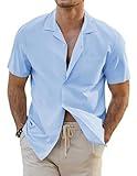 JMIERR Mens Linen Shirts Casual Short Sleeve Button Down Shirts Wrinkle Free Vacation Beach Summer Tops, XL, Light Blue