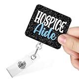 Juoqg Hospice Aide Funny Retractable Badge Reels with Alligator Clip, Glitter Badge Holder for Hospice Service Personnel Healthcare Worker, Palliative Care Month Gifts for Hospice Nurse