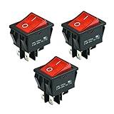 FILSHU 3pcs KCD4 16A 250V 20A 125V Rocker Switch ON/Off -Red Light Illuminated 4 Pin 2 Position DPST Snap in Boat Rocker Toggle Switch 32x25mm(US Security Certification)