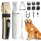 HEAPETS Dog Hair Clippers for Grooming Kit and Dog Paw Trimmer Nail Grinder for Grooming, Low Noise Rechargeable Cordless, Shaver Grooming Supplies for Pet Cats Dogs (Gold, White)
