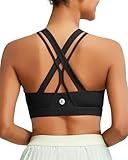 RUNNING GIRL Sports Bras for Women, Criss-Cross Back Padded Strappy Sports Bras Medium Support Yoga Bra with Removable Cups(2919 Black S)