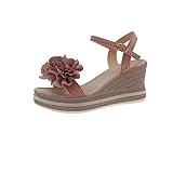 OJ8K Wedge heel sandals women's summer 2025 new women's shoes fashion flower one-word buckle plus size sandals,Wear-resistant and lightweight, skin-friendly, breathable and comfortable (8,Pink)