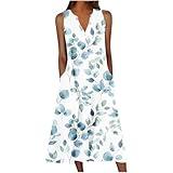 Sleeveless Dress for Women Summer Casual Aline Flowy Maxi Long Dress Floral Print Loose V Neck Beach Vacation Outfits