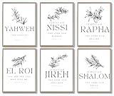 RAHUAO Hebrew Names of God Set of 6 Posters Christian Wall Art plant prints Bible verses wall decor pictures Jehovah Minimalist Artwork for Church Home Decoration(8x10 Unframed)