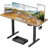 Marsail Electric Standing Desk with Drawer, 55 x 24 Electric Stand Up Desk, Ergonomic Adjustable Desk with Storage, Headphone/Bag Hooks, Computer Desk for Home & Office with Cable Management,Brown