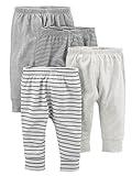 Simple Joys by Carter's Baby Cotton Pants, Pack of 4, Black Mini Stripe/Grey/Light Grey/White Stripe, 6-9 Months