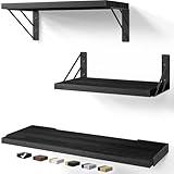 BAYKA Wall Shelves for Bedroom Decor, Floating Wall Shelves for Living Room Kitchen Storage, Wall Mounted Rustic Wood Floating Shelves for Kids Books, Corner Shelves for Bathroom, Office(Set of 3)