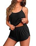 Ekouaer Womens Cami Pajama Sets Soft Shorts Lingerie Set Camisole 2 Piece Cami Shorts Pj Nightwear Black