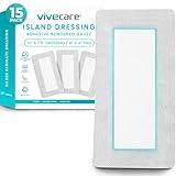 Vive Care Adhesive Border Gauze 4"x8" (15pcs) - Bordered Non-Stick Island Dressing - Absorbent Wound Care Dressing - Breathable Sterile Bed Sore Bandage - Individually Wrapped Non-Woven Pad for Ulcers