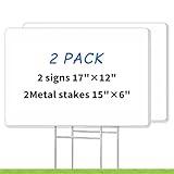 Blank Yard Signs with Stakes, 2 Pack 17x12 Inches Corrugated Plastic Lawn Signs, Double Sided Custom Sign for Home Front Door Outdoor, for Sale, Garage Sale, Yard Sale