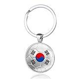Art Attack South Korean Flag Soccer Keychain, South Korea Tigers of Asia Taegeuk Warriors National Football Team Accessories History Party Favor Fan Car Key Chain Ring Pendant Charm (Silver)