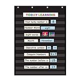 Standard Pocket Chart Clear 10 Pockets Chart for Classroom & Home Heavy Duty Hanging Pocket Chart for Word Wall/Letter Cards/Sentence Strips,28Wx43L,Black