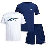 Reebok Boys Athletic Shorts Set - 3 Piece Summer Clothes Outfit with Graphic Tees and Boys Running Shorts for Active Kids, Size 12, Dark Blue