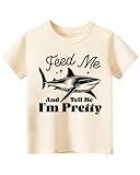 Toddler Shirts for Boys Grils Kids, Baby Boy Summer Clothes, 2-8T Funny Shark Graphic Tees Short Sleeve T-Shirt, Feed Me and Tell Me I'm Pretty