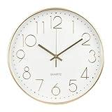 bakbrand Wall Clock 12 Inch Non-Ticking Silent Modern Simple Style Round Decor Clock Gold Stereoscopic Dial Quartz Wall Clocks for Home/Office/School/Living Room/Bedroom/Kitchen