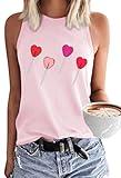 Women's Valentine's Day Tank Tops Sleeveless Lollipop Printed Shirts Graphic Tees(RB-A-Pink,XL)